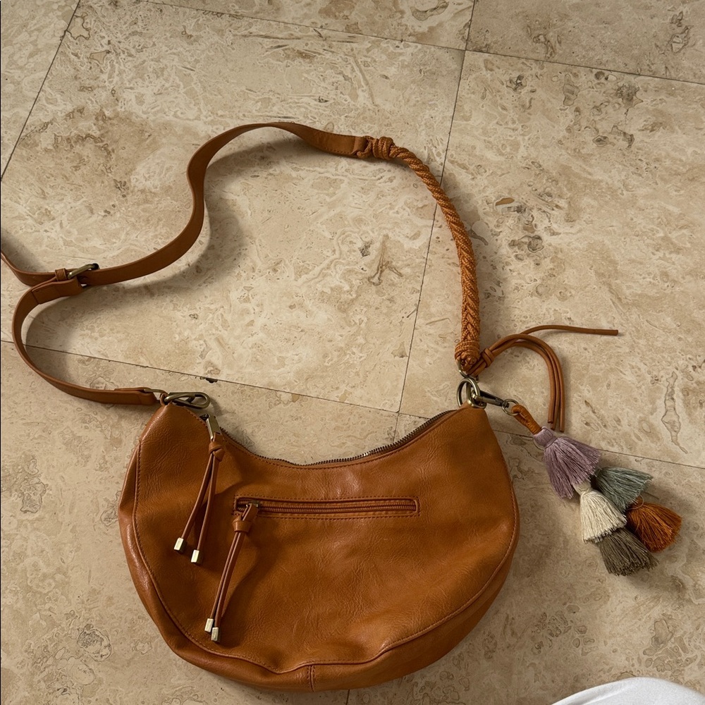 Anthropologie Tan Leather Bag with Tassels